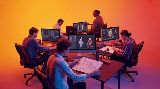 Experts working on different animation projects